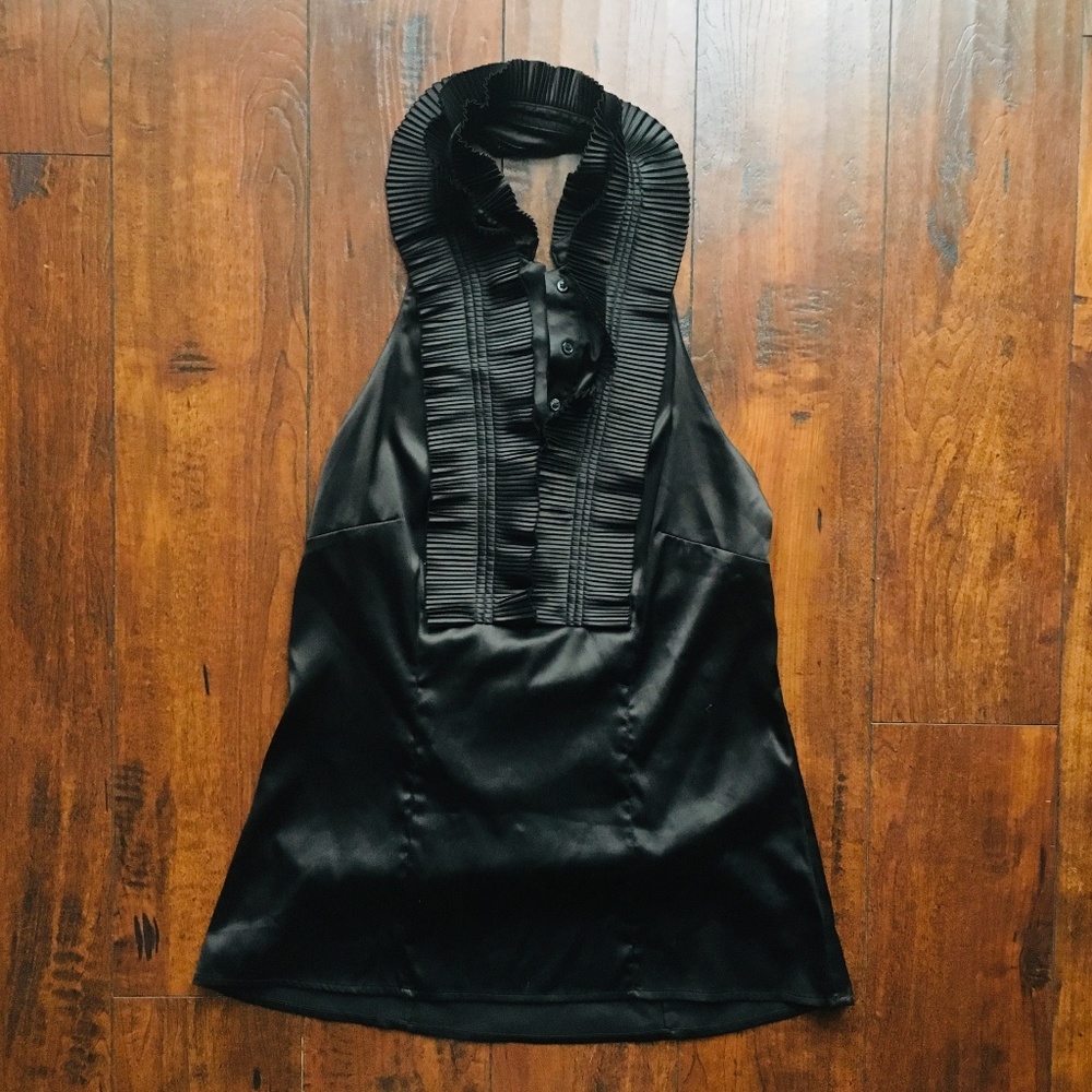 Sexy Black Satin Ruffled Top for Work or Weekend